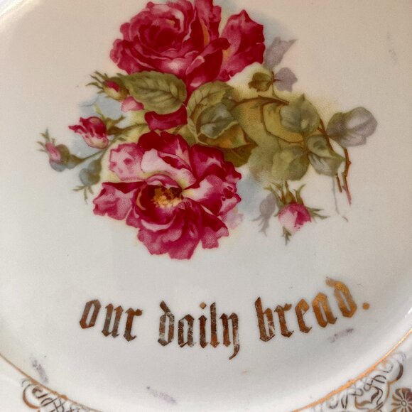 Vintage 1930's Give Us This Day Our Daily Bread Cake/Wall Plate - Pink Roses - Picture 8 of 10